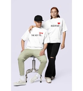 Unisex Kadın Erkek The Key To Çift Sevgili T-shirt 2'li Set Takım (Beyaz)