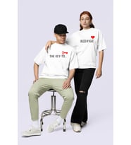 Unisex Kadın Erkek The Key To Çift Sevgili T-shirt 2'li Set Takım (Beyaz)