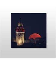 Galata Kulesi Kızıl  Kanvas Tablo 140x140cm