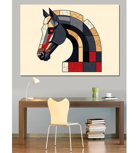Geometrik Renkli Modern At Portresi Dekoratif Kanvas - Mdf Ahşap Tablo