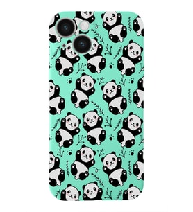 Apple iPhone 14 Uyumlu Lansman Kılıf Panda Tasarımlı İçi Kadife Kapak-Su Yeşili (Şeffaf)