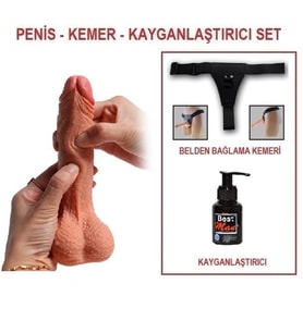LilituShop 18,5 cm Belden Bağlamalı Çift Katmanlı Realistik Dildo Penis Set