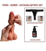 LilituShop 18,5 cm Belden Bağlamalı Çift Katmanlı Realistik Dildo Penis Set