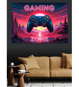 Neon Gaming Zone Yazısı Dekoratif Kanvas - Mdf Ahşap Tablo