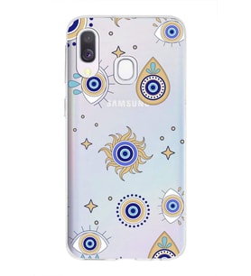 PrintiFy Samsung Galaxy A40 ile Uyumlu 1mm Slim Fit Nazar Boncuğu 5 Baskılı Şeffaf  Kılıf