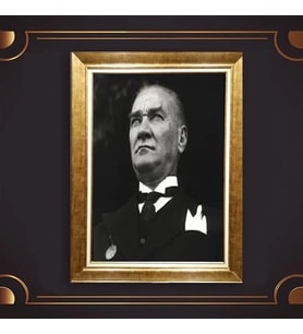 Altın Varaklı Çerçeveli Paspartulu Atatürk Tablo z5152 (Gold)