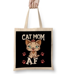 Cat Mom AF Hilarious Crazy Cat Lady Kitty Obsessed Bez Çanta Uzun Saplı