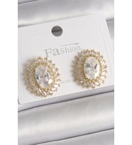 Pirinç Gold Renk Zirkon Taşlı Kadın Küpe - TJ-BKP9925