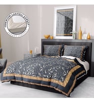 Monohome Premium Luxury Çift Kişilik Nevresim Takımı 3D Pamuk Saten Dark Leaf (Antrasit)