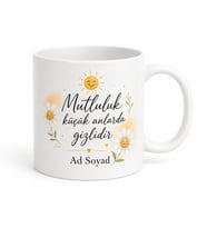 Mutluluk Temalı Tasarım Baskılı Porselen Kupa Bardak Hediye
