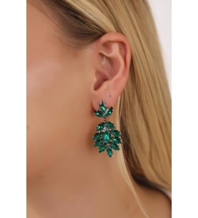 Stylish Yeşil Mekik Taşlı Kadın Küpe Renkli Taşlı Küpe Gümüş Kaplama Küpe Şık Tasarım Küpeler