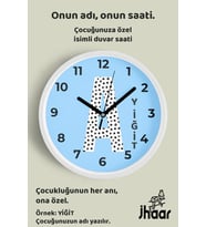 İsme Özel A Harfi Çocuk Odası Duvar Saati Orta Boy 30 cm Beyaz Camlı Sessiz