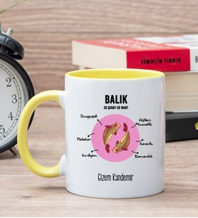 Kişiye Özel Balık Burcuna Hediye Sarı Kupa Bardak