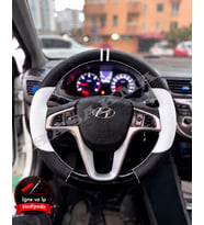 Hyundai Accent Blue Dikme Direksiyon Kılıfı Delikli Deri Parlak Siyah Beyaz Detay Çift Yüzük ve Dikiş 2011-2019