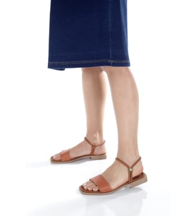 MİA028-3011 Hakiki Deri Kadın Günlük Konforlu TABA Tatil Sandalet