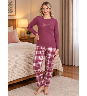 MIRANO 8801 Waffle Soft Kumaş Gül Desenli Kışlık Ev Kadın Pijama Takımı