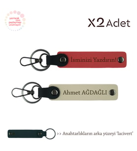 Komşuya Yılbaşı Jest, İsim & Soyisim Kişiselleştirilmiş 2’li Anahtarlık, Nar Çiçeği-S Kahve-Lacivert