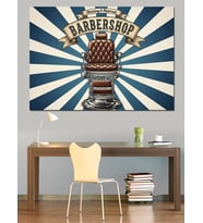 Retro Berber Koltuğu Barbershop Teması Dekoratif Kanvas - Mdf Ahşap Tablo
