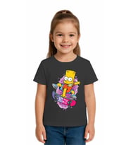 Unisex Simpson Baskılı Çocuk Tişört pamuklu penye kumaş (Füme)