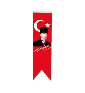 Masa Üstü Kırlangıç Atatürklü Bayrağı - 8x30cm Çift Taraflı Saten Kumaş