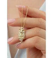 925 Ayar Gümüş Gold Baykuş Kolye