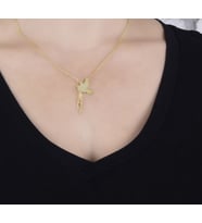 Kişiye Özel 925 Ayar Gümüş Kuş Sallantılı Harfler Kolye (Gold)