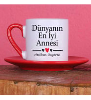 Anneye Hediye Dünyanın En İyi Annesi Tasarımlı İsimli Türk Kahvesi Fincan Takımı