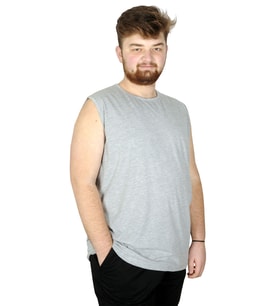 Mode XL Battal Beden Erkek Kolsuz Tshirt Düz 20003 Grimelanj