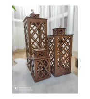 Ahşap Fener Mumluk Seti 3 set (Ceviz ahşap desenli)