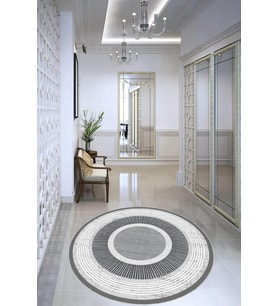 Gri Kaymaz Tabanlı Çerçeveli Yuvarlak Halı AR1412 - 100 x 100 cm