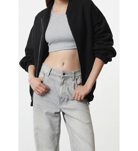 Oversize Bisiklet Yaka Düşük Kol Uzun Fermuarlı Geniş Kalıp Kalın İçi Polarlı Örme Sweatshirt (Siyah)