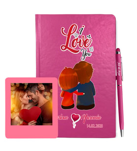 Sevgililer Gününe Özel Pembe Defter Kalem & Instagram Çerçeve Hediye Seti 34