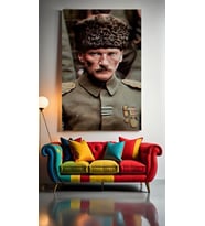 ATATÜRK PORTRE Ev Duvar Salon Güzellik Salonu Ofis Dükkan Dekarasyon Kanvas Tablo (Akçaağaç)