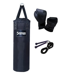Desfabe Polydes 80x25 Cm Kolonlu Boks Kum Torbası Siyah+Boks Eldiveni+Atlama İpi