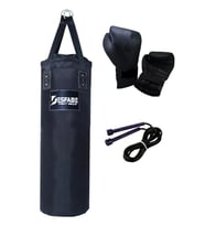 Desfabe Polydes 80x25 Cm Kolonlu Boks Kum Torbası Siyah+Boks Eldiveni+Atlama İpi