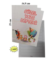 Güzel Yazı Defteri Küçük Boy 14,5x21 cm 24 Yaprak 3 Adet Klavuzlu Standart Çizgili Yazı Defteri Dik Temel Harflerle 1. Sınıf (Karışık)