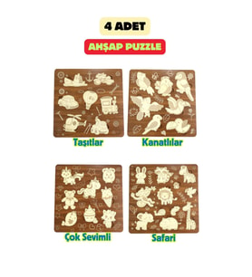 Çocuk Puzzle (Yapboz) Birinci Sınıf Ahşap 4 Parça Eğitici Öğretici Eğlenceli Set