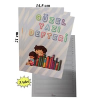 Güzel Yazı Defteri Küçük Boy 14,5x21 cm 24 Yaprak 3 Adet Klavuzlu Standart Çizgili Yazı Defteri Dik Temel Harflerle 1. Sınıf (Renksiz)