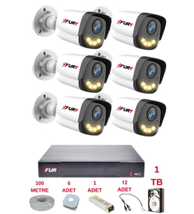 FURY 6 Kameralı 4 Warm Led Gece Renkli Görüş-Cepten İzle-Su Geçirmez Güvenlik Kamerası Seti 1TB