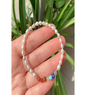 Doğal Taş İnci Çakra Bileklik 6 mm