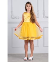 Kız Çocuk Saten Ve Tül Abiye Elbise Sarı KVC996