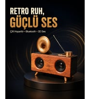 Gramafon Tasarımlı Bluetooth Hoparlör 3D Ses Teknolojili Çok Fonksiyonlu