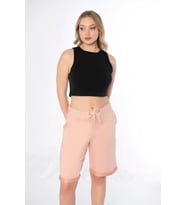MyBen Kadın Pembe Regular Kıvırma Paça Çepli  Beli Bağcıklı Bermuda Şort KY011