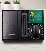 Kişiye Özel Siyah Defter & Siyah Mat Renk Roller Kalem & Gold Detaylı Siyah Fincan Öğretmenler Günü Hediye Seti