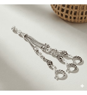 Telkari Ayyıldız Zafer Temalı Foxtail Zincirli Üç Kamçılı Kararmaz Metal Püskül
