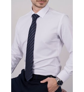 Beyaz Armür & Lacivert Çizgi Desen Hediye Kutulu Gömlek Kravat Seti (Beyaz - Lacivert)