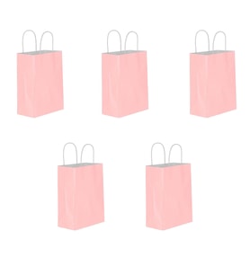 Büküm Saplı Kraft Kağıt Karton Hediyelik Çanta Poşet Torba - Pembe - 25x31 Cm. - 5 Adetlik 1 Paket