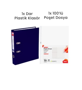 1 Adet Tigra Dar Klasör 1 Adet Noki 100'lü Poşet Dosya Ofis Seti