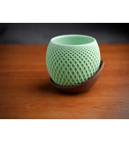 3D Baskı Küre Saksı - Kafes Dokulu İki Parçalı Dekoratif Saksı - Mint-Kahverengi