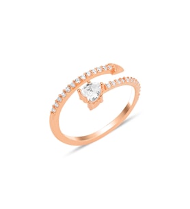 Gümüş rose zirkon taşlı üstten ayarlanabilir kalp yüzük SGTL12233ROSE